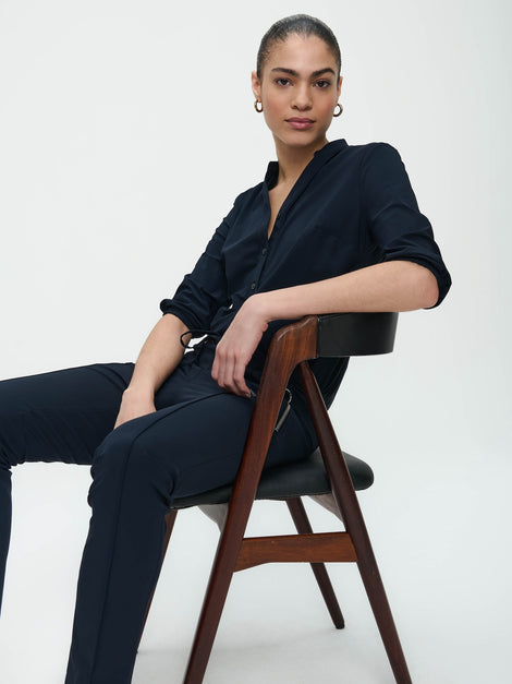 Pantaloni Emma-gamba dritta vestibilità Maglia tecnica | Blu