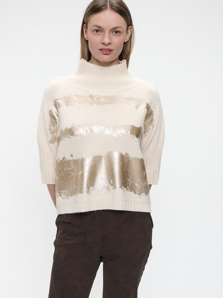 Pullover gold print NB2404 | Beige Gold