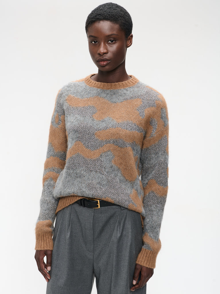 Pullover shiny inlay H25171 | Cognac