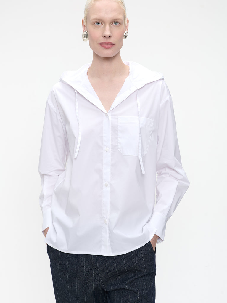 Stasi poplin hooded blouse | White