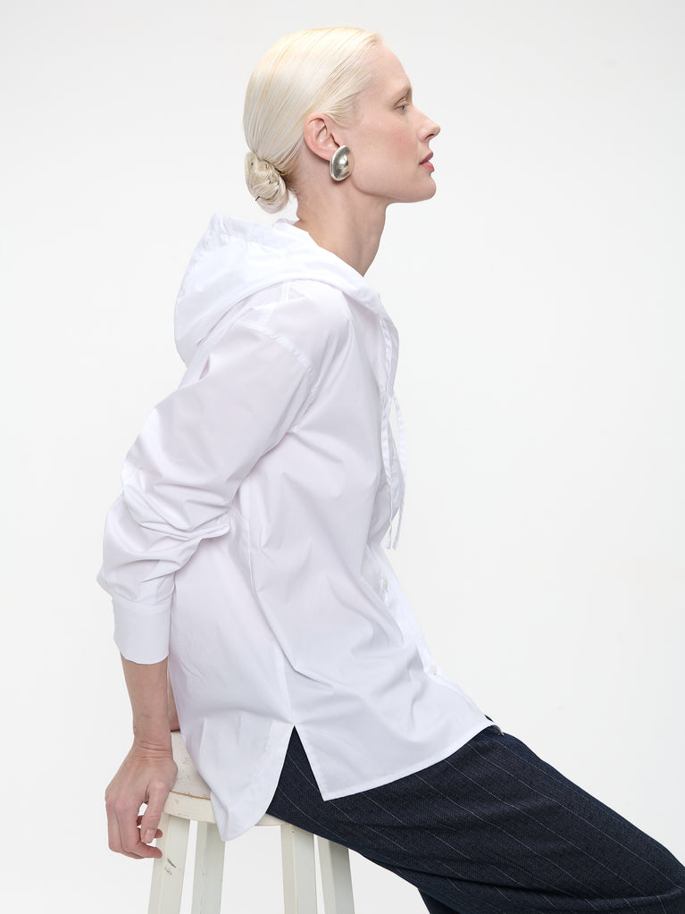 Stasi poplin hooded blouse | White