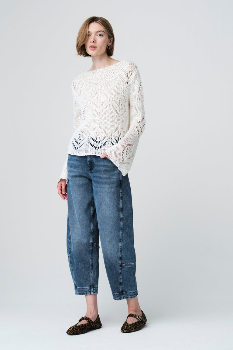 Sequined hole pullover E25053 | Ecru