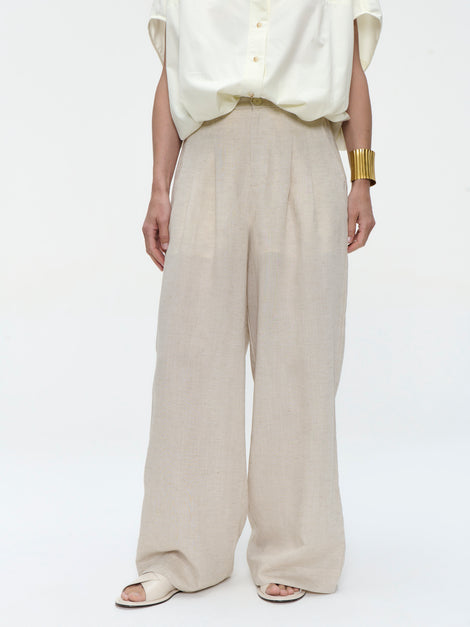 Hamako linnen mix pants | Beige