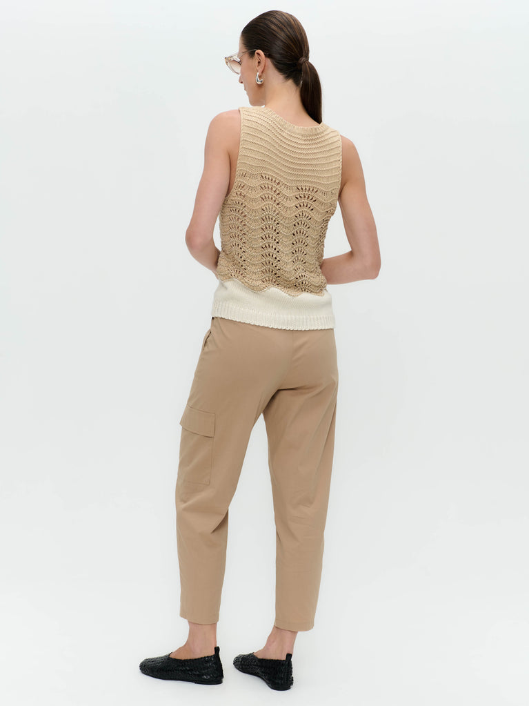 Openwork two-tone knit top 9061 | Beige Gold
