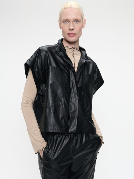 Paola eco leather blouse | Black