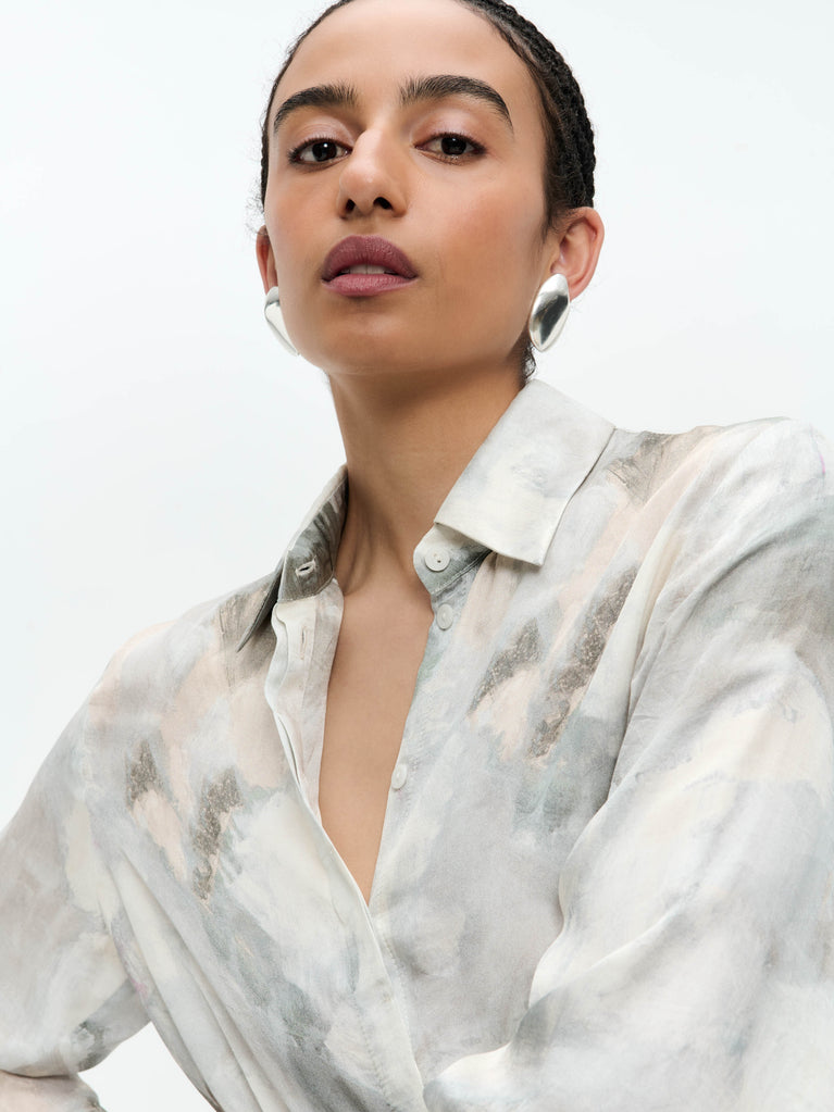 SisiN printed silk viscose blouse | Grey
