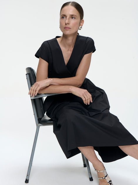 Poplin long dress 2945 | Black