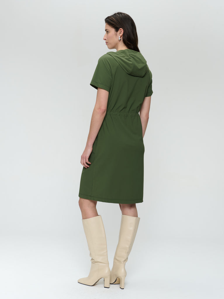 Evi strech technical jersey dress | Oliva green