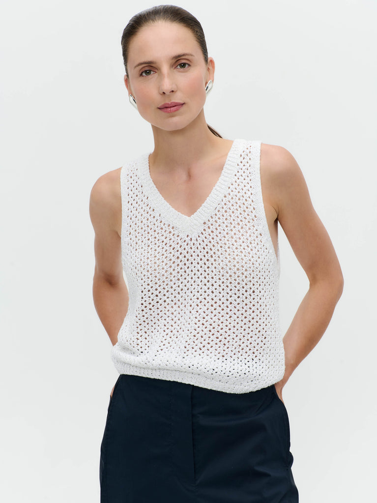 Openwork knit with sequins top 9084 | White