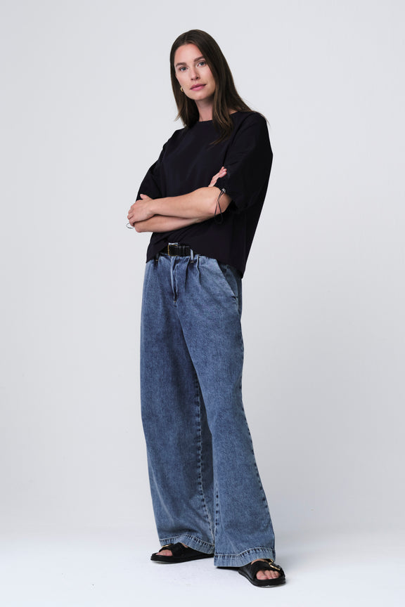 Pamela jersay/tafeta mix blouse | Blue