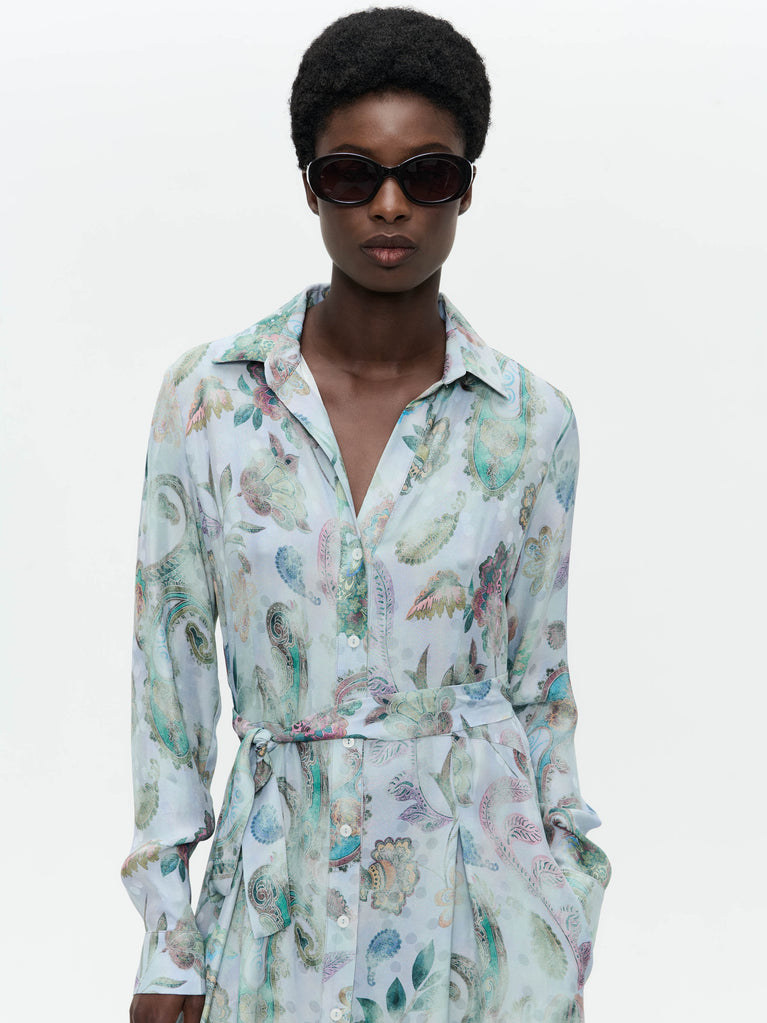 Rio print rayon viscose dress | Multi Blue