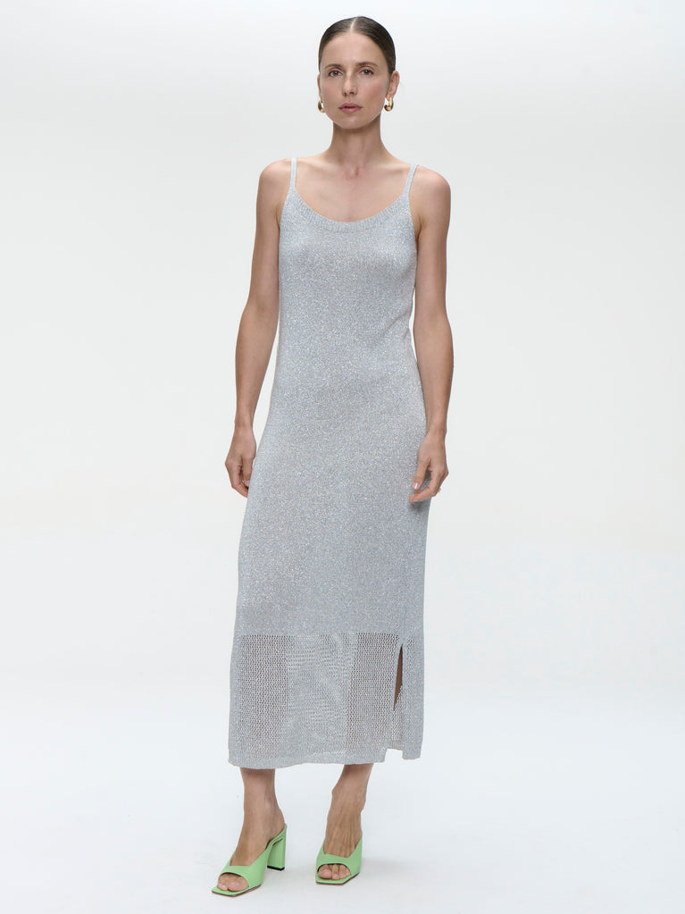 Knit Viscose lurex Dress E23107R | Silver