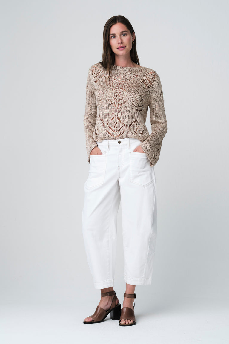 Sequined hole pullover E25053 | Beige