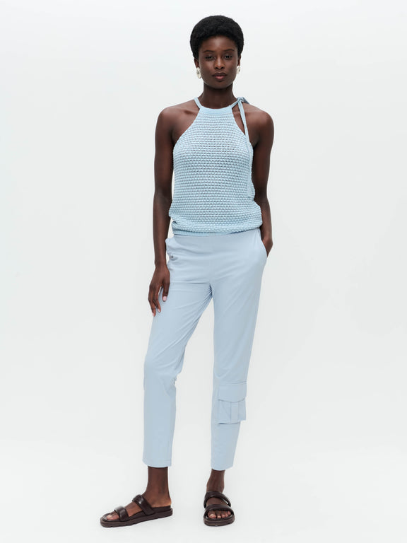 Open shoulders cotton viscose top 9042 | Light Blue