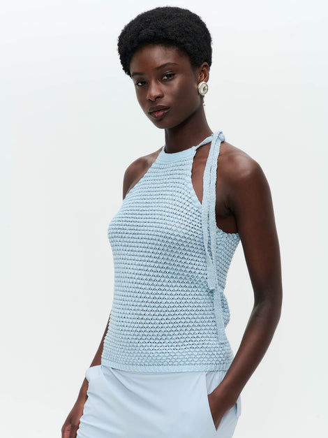 Open shoulders cotton viscose top 9042 | Light Blue