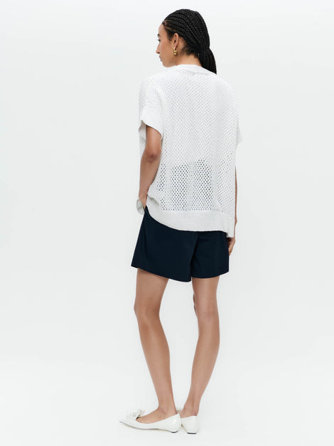 Openwork knit with sequins cardigan 9081 | White