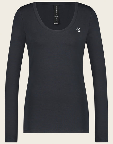 T-shirt con collo a R, facile da indossare, cotone organico | Blu