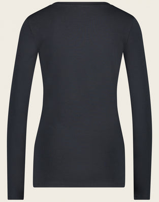 T-shirt con collo a R, facile da indossare, cotone organico | Blu