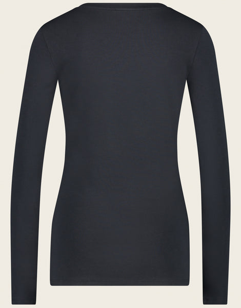 T-shirt con collo a R, facile da indossare, cotone organico | Blu