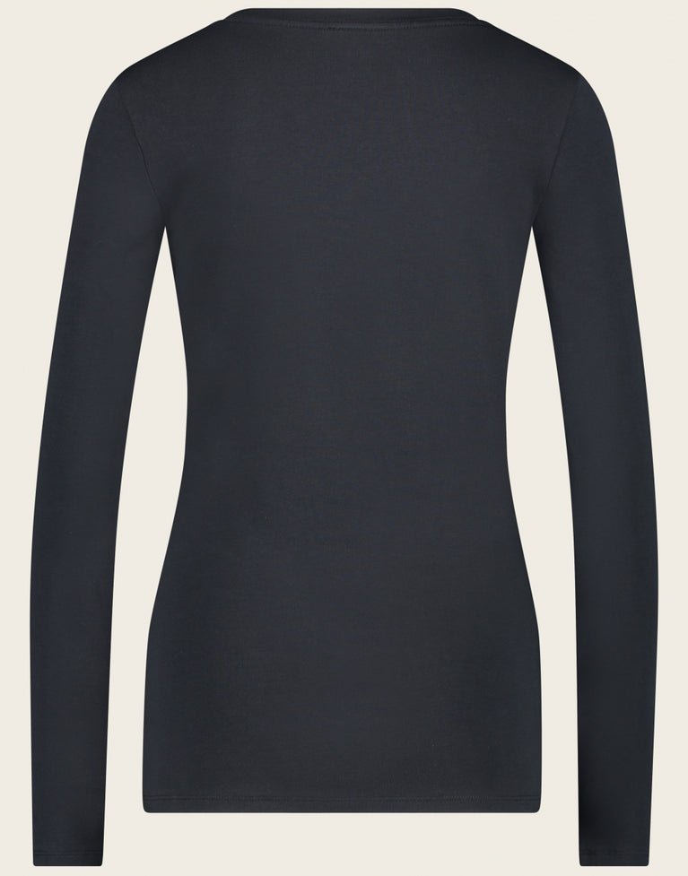 T-shirt con collo a R, facile da indossare, cotone organico | Blu