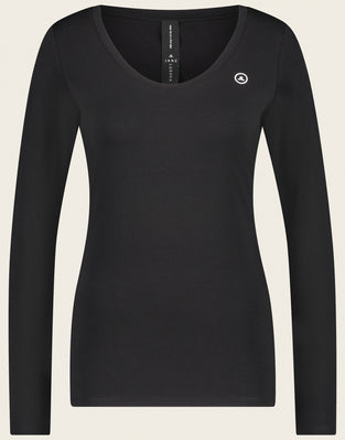 T-shirt con collo a R, facile da indossare, cotone organico | Nero