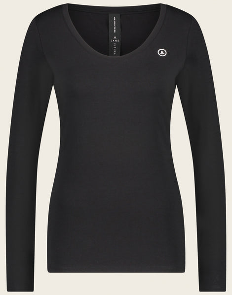 T-shirt con collo a R, facile da indossare, cotone organico | Nero