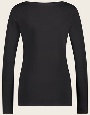 T-shirt con collo a R, facile da indossare, cotone organico | Nero