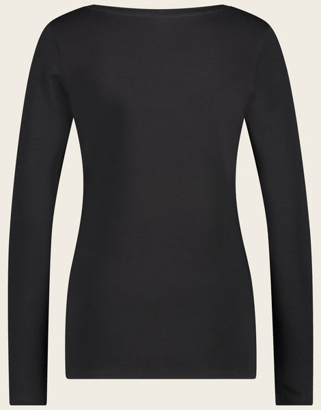 T-shirt con collo a R, facile da indossare, cotone organico | Nero