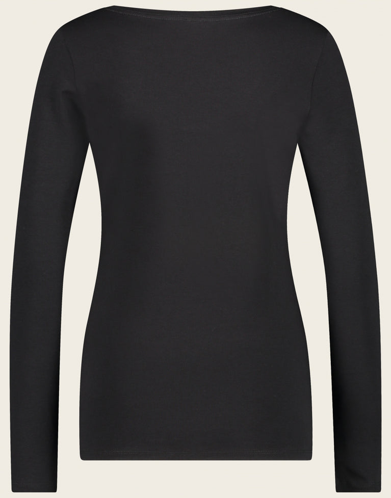 T-shirt con collo a R, facile da indossare, cotone organico | Nero