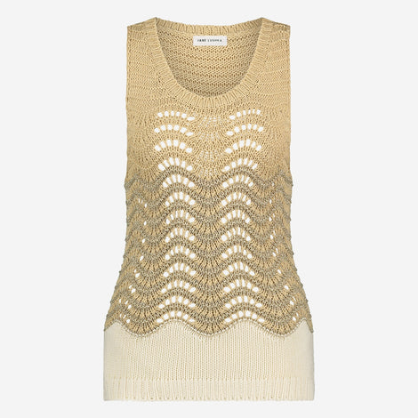 Openwork two-tone knit top 9061 | Beige Gold