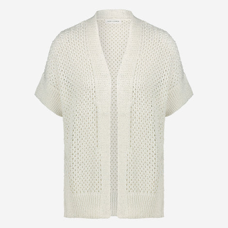 Openwork knit with sequins cardigan 9081 | White