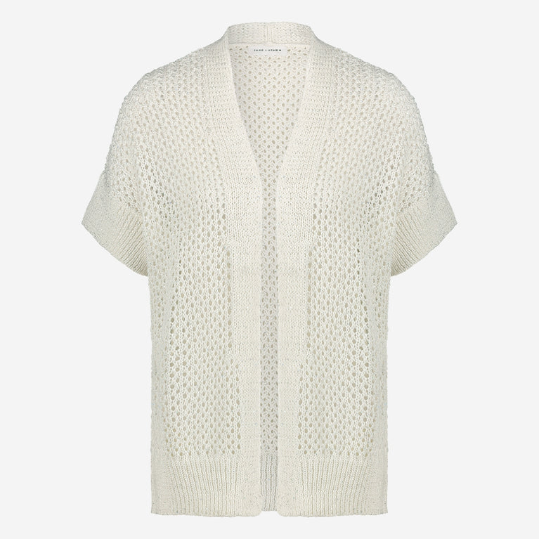 Openwork knit with sequins cardigan 9081 | White