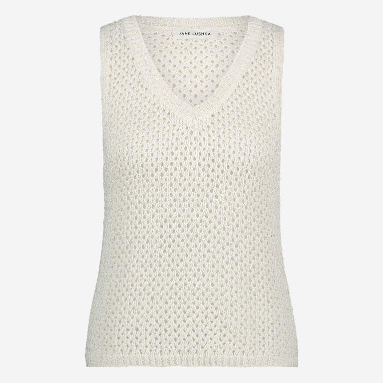 Openwork knit with sequins top 9084 | White