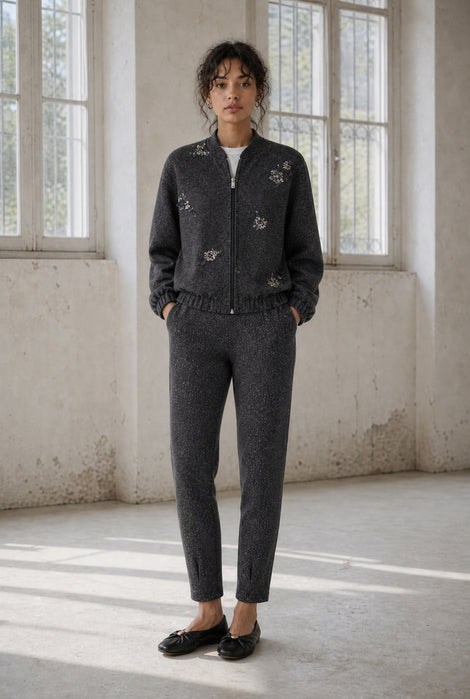 Bernino viscose bomber jacket | Black Melange