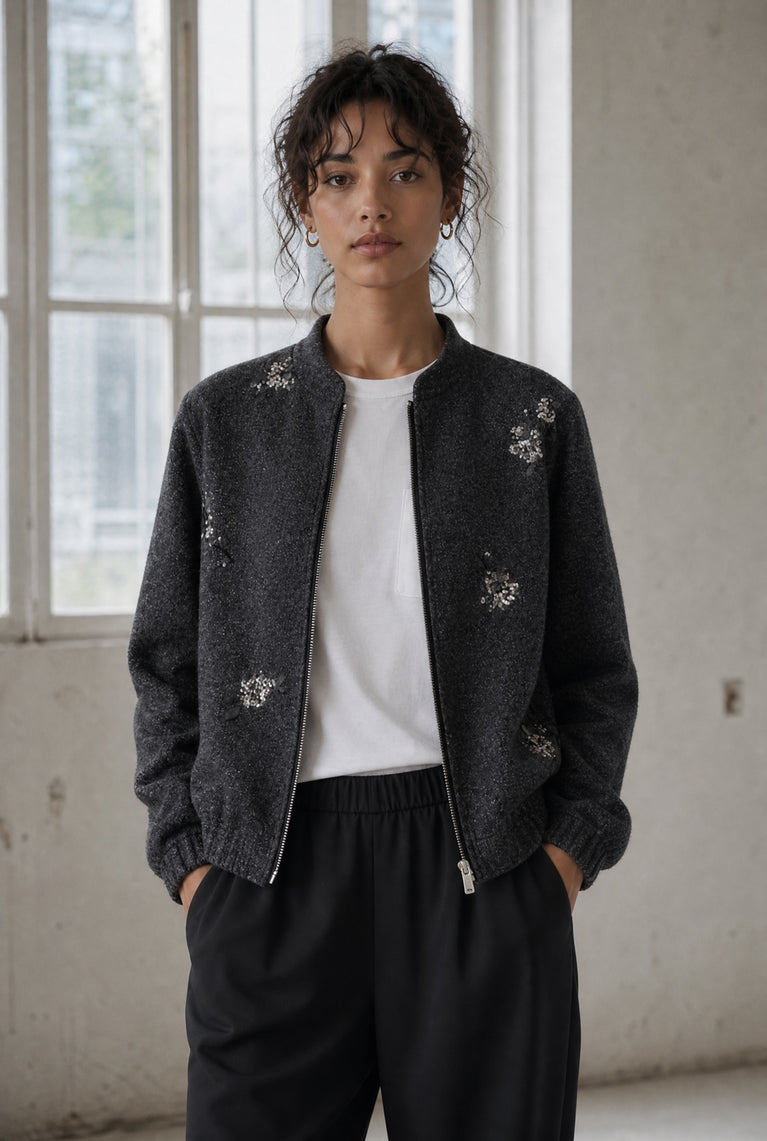Bernino viscose bomber jacket | Black Melange