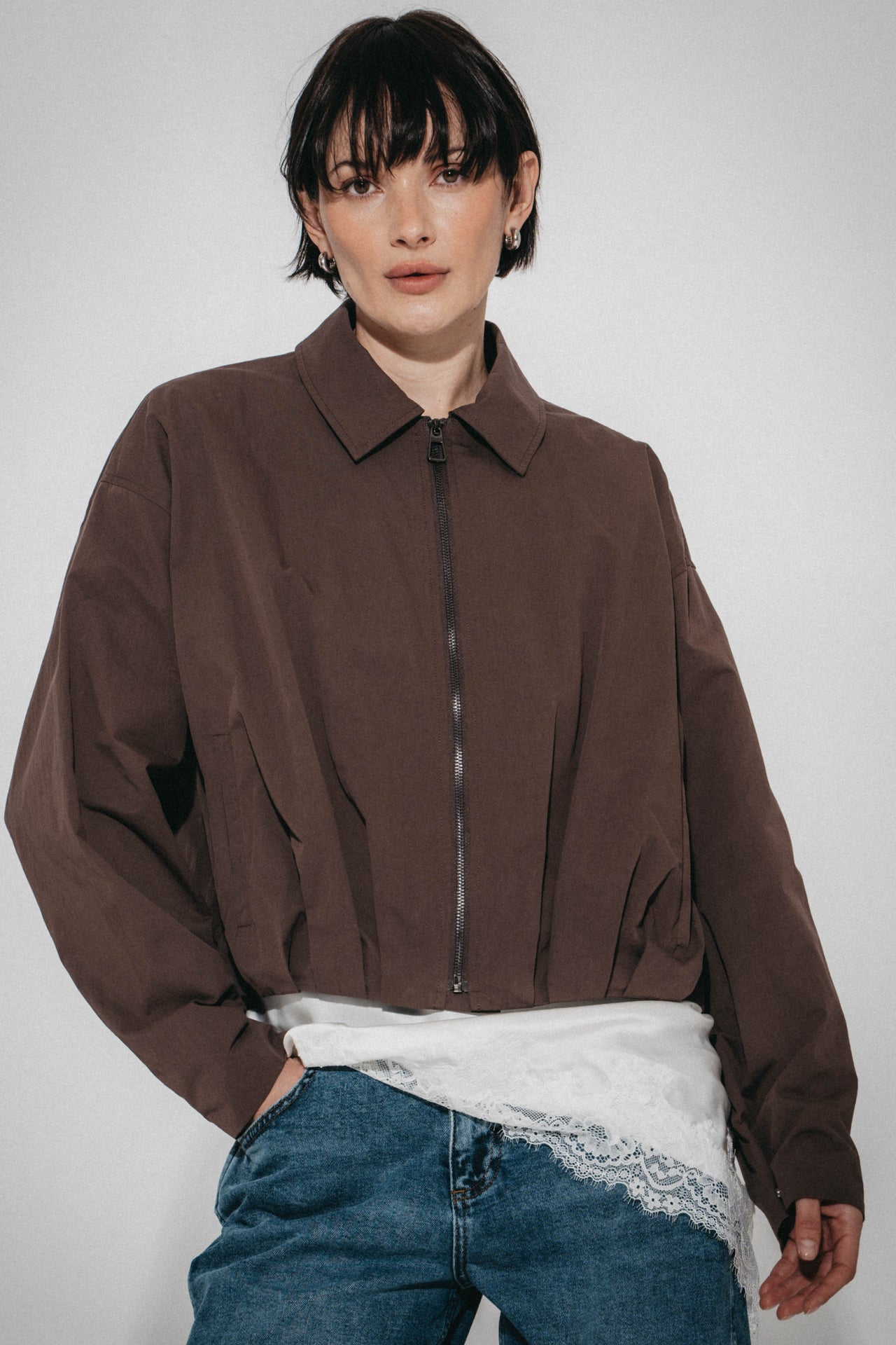 Blaze pleated bomber jacket Blaze pleated bomber jacket | Dark Brown
