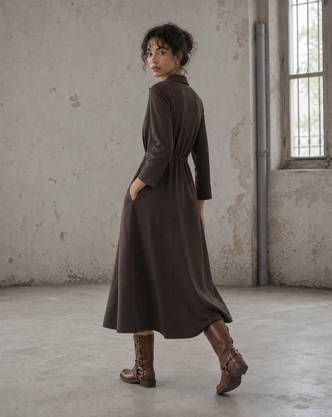 Delfina dress technical jersey | Chocolate