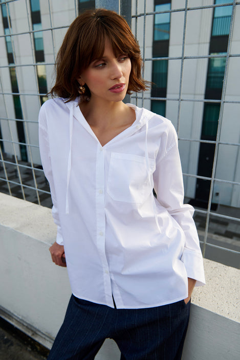 Stasi poplin hooded blouse | White