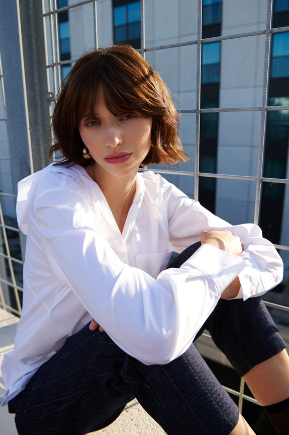 Stasi poplin hooded blouse | White