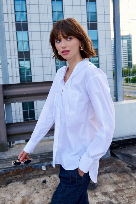 Stasi poplin hooded blouse | White