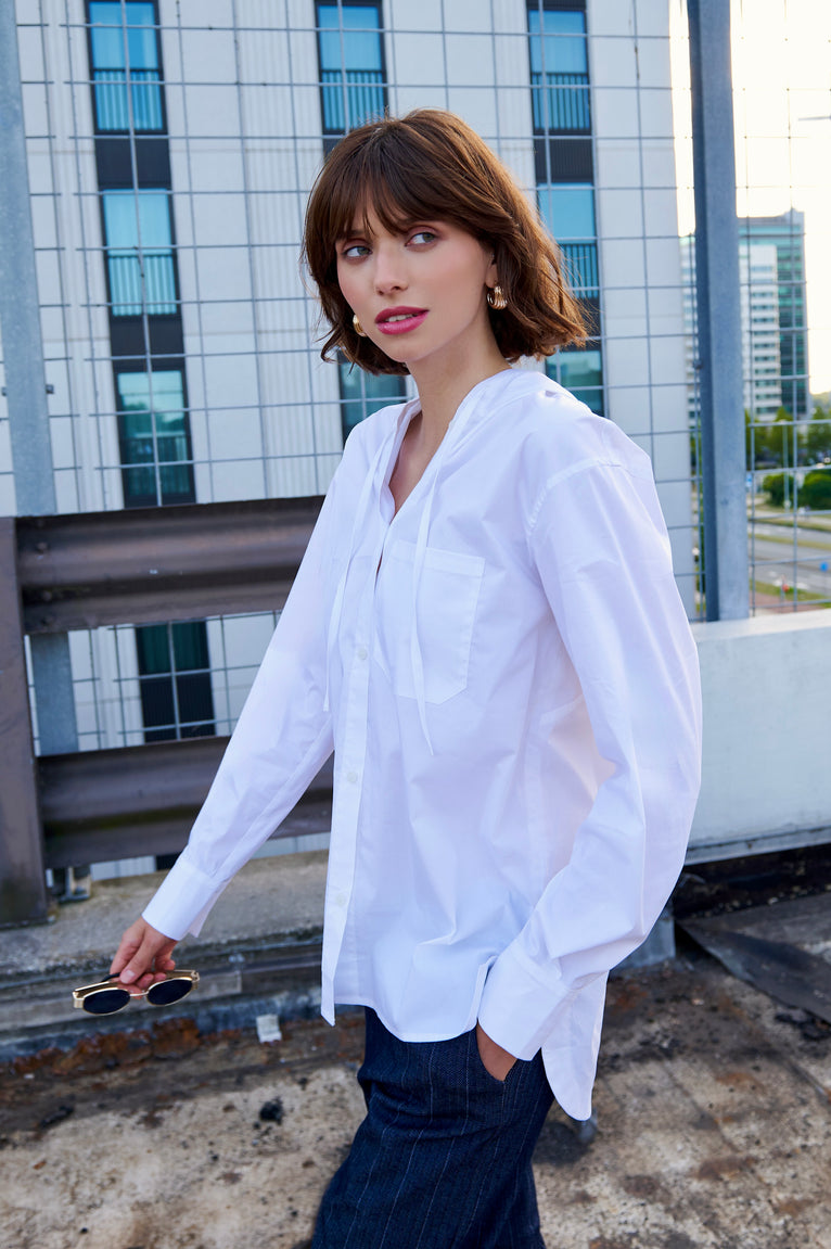 Stasi poplin hooded blouse | White