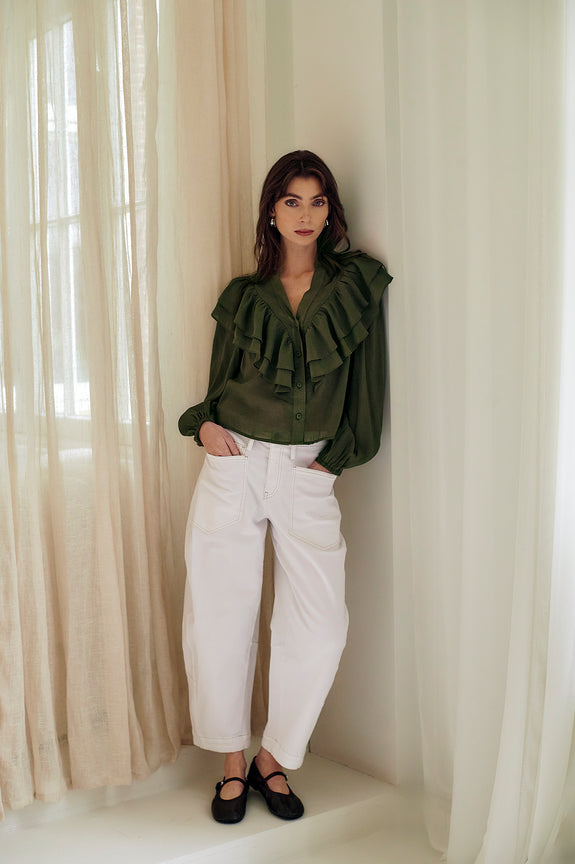 Martinez white barel jeans | Shiny White