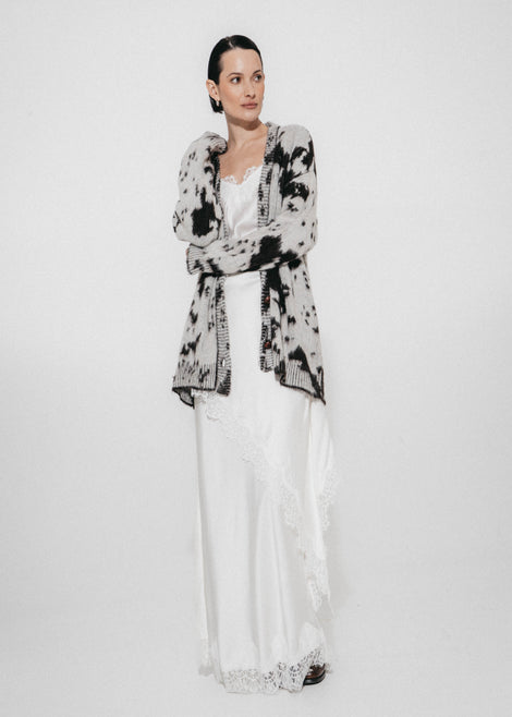 Jacquard print cardigan 2370 | Ecru Moro