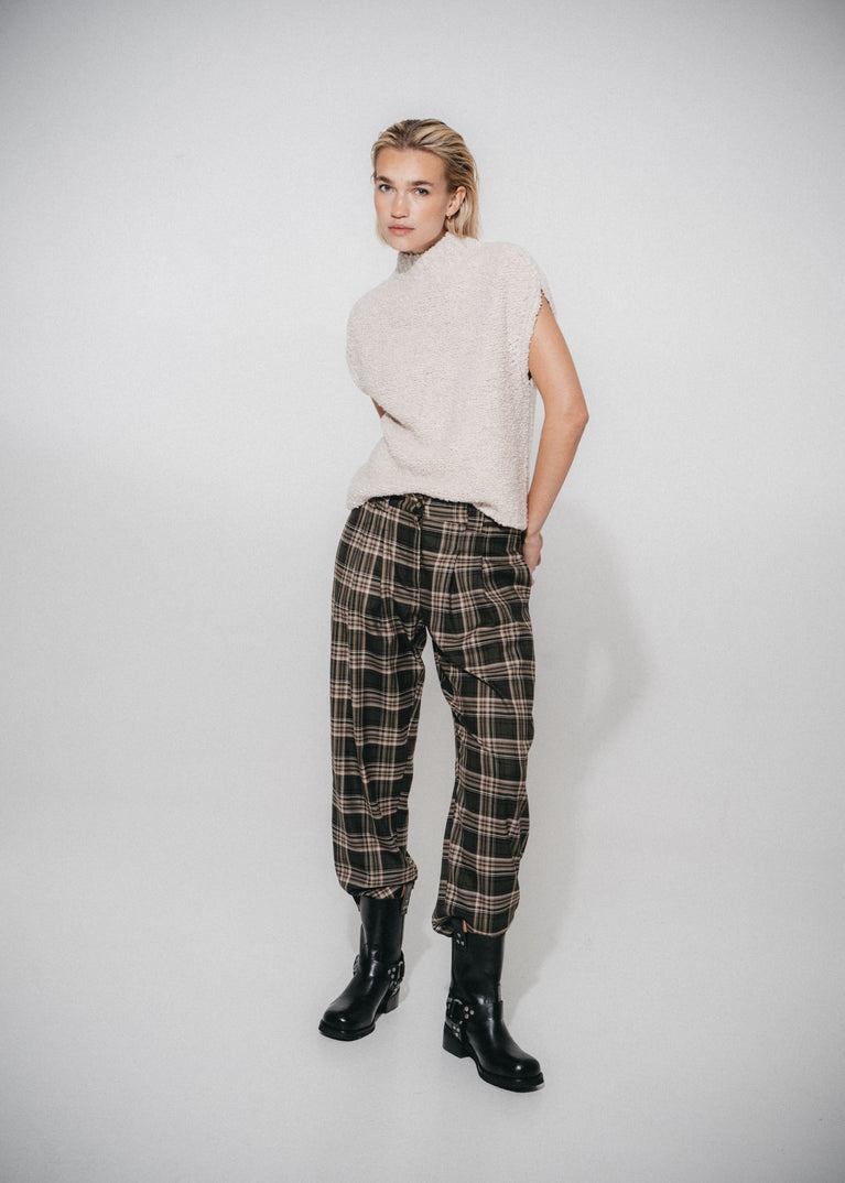 Nicola check viscose pants | Green