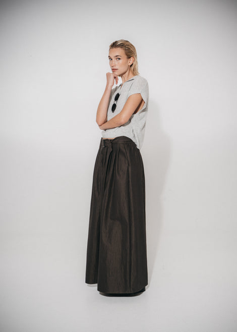 Sof pleated wide-leg cotton pants | Dark Grey
