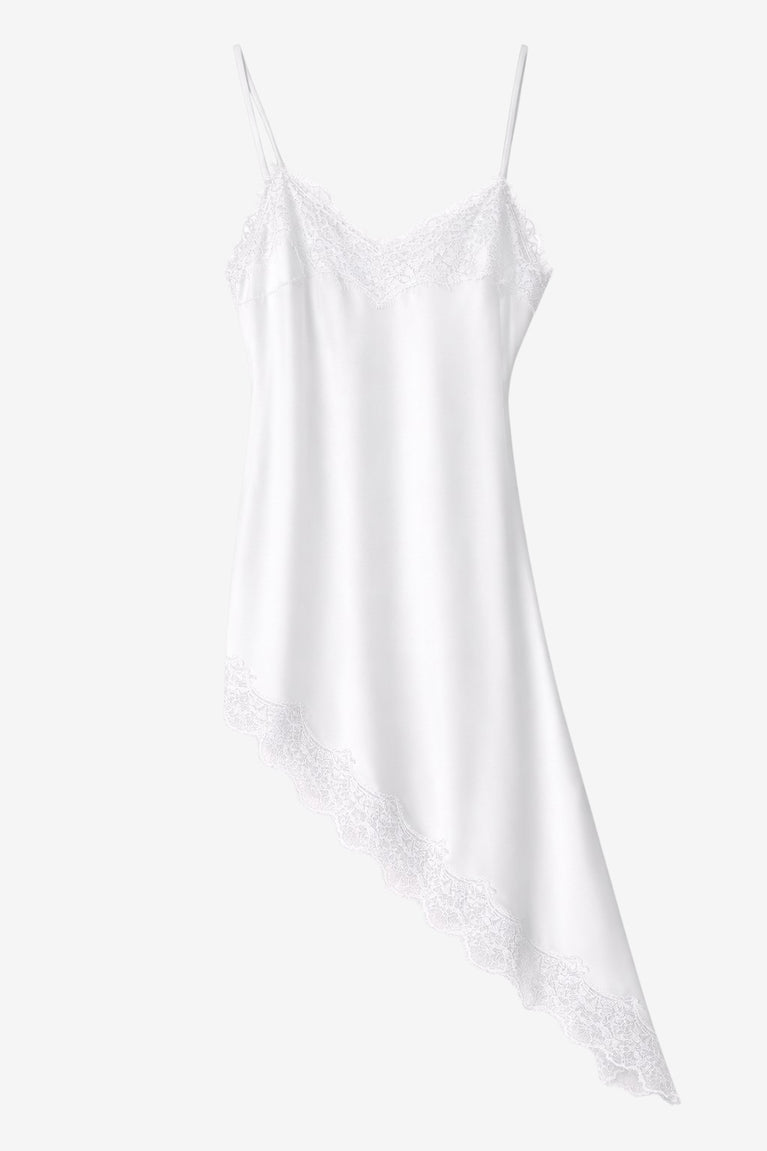 Zenia silk top whit lace trim | White