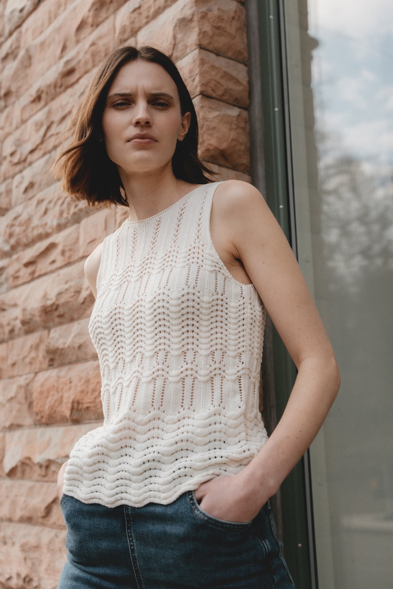 Openwork knit Vest E24082 Openwork knit Vest E24082 | Ecru