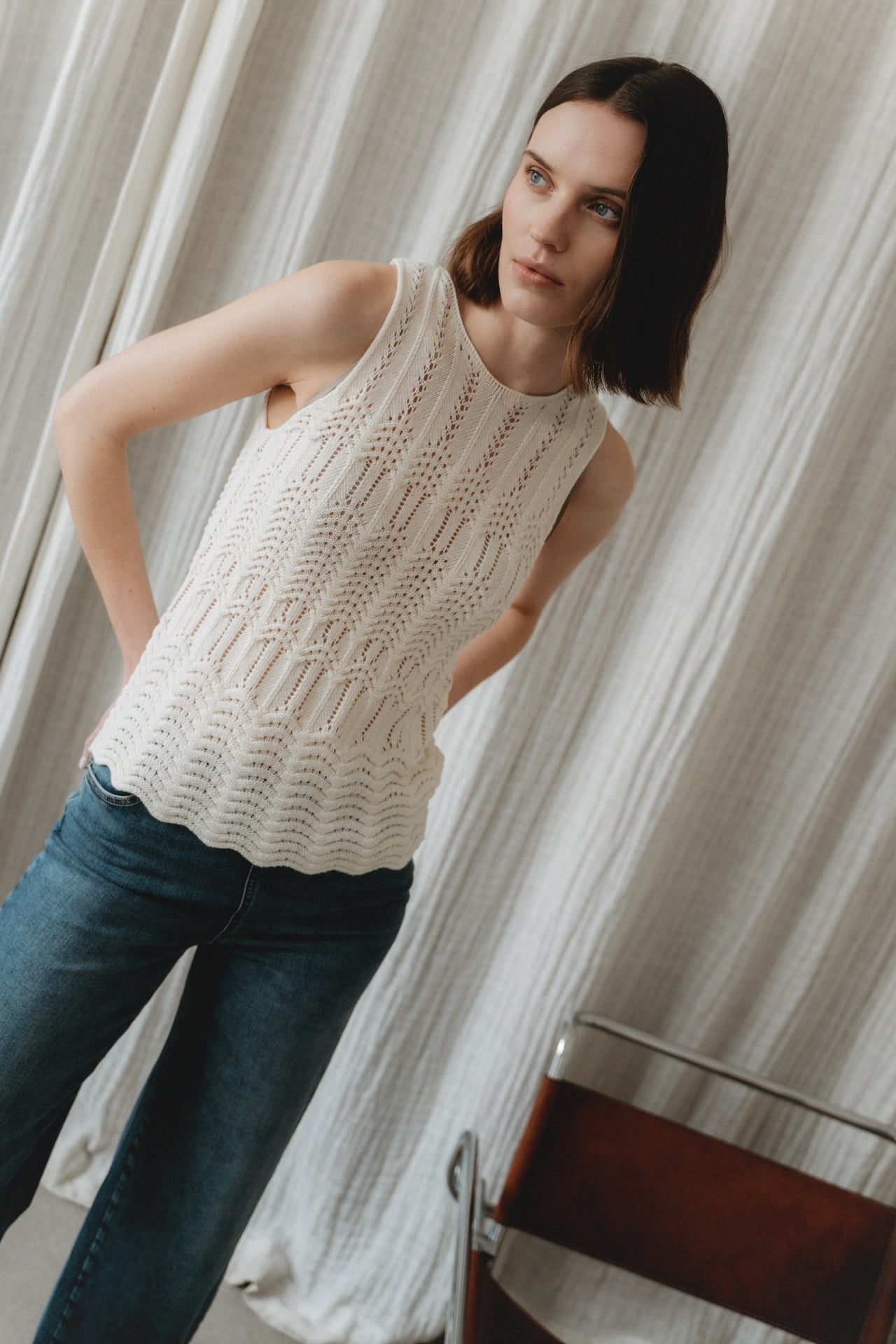 Openwork knit Vest E24082 Openwork knit Vest E24082 | Ecru