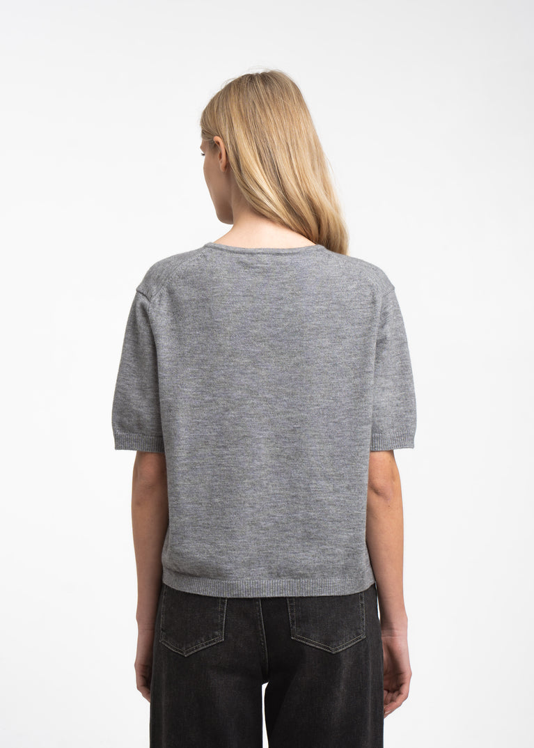 Moon plain knit top | Grey Melange