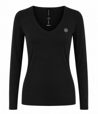 T-shirt con collo a R, facile da indossare, cotone organico | Nero